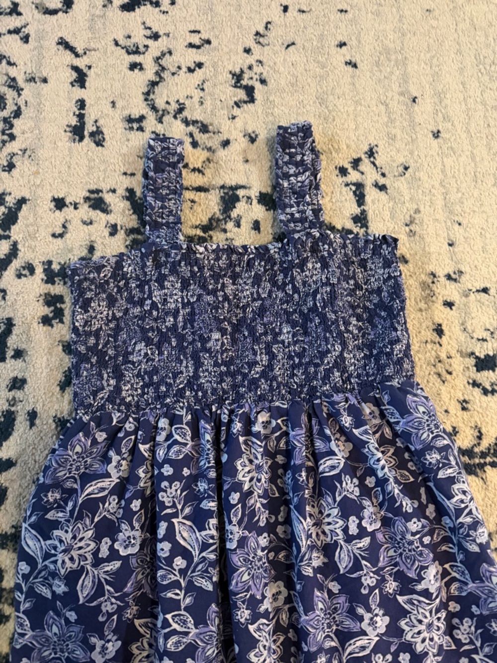 beachlunchlounge Navy Blue Floral Smocked Sundress for Girls - Picture 2 of 4